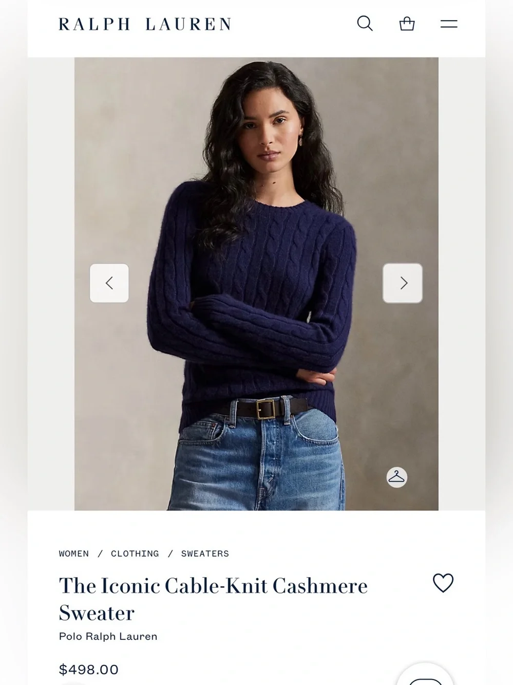 Polo by Ralph Lauren Iconic Cable-Knit 100% Cashmere Sweater. Hunter Navy. - Picture 1 of 8